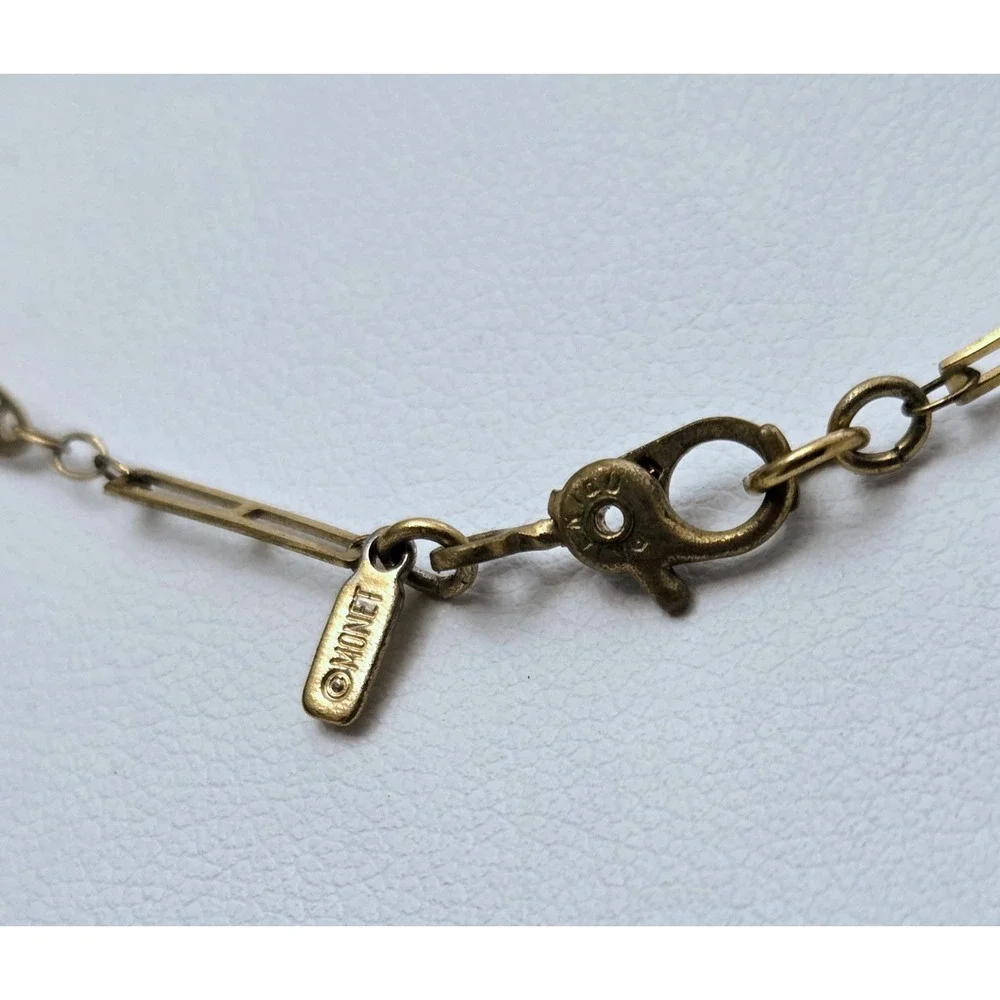 Vintage Monet Necklace Gold Tone Open Intricate Chain White‎ Beads Beaded 30